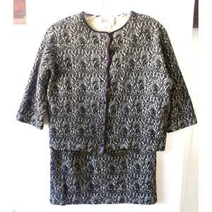 Vintage 60s Jacket Skirt Set‎ Womens 12 Wool Sea Horse Stretch Blazer Italy Mod